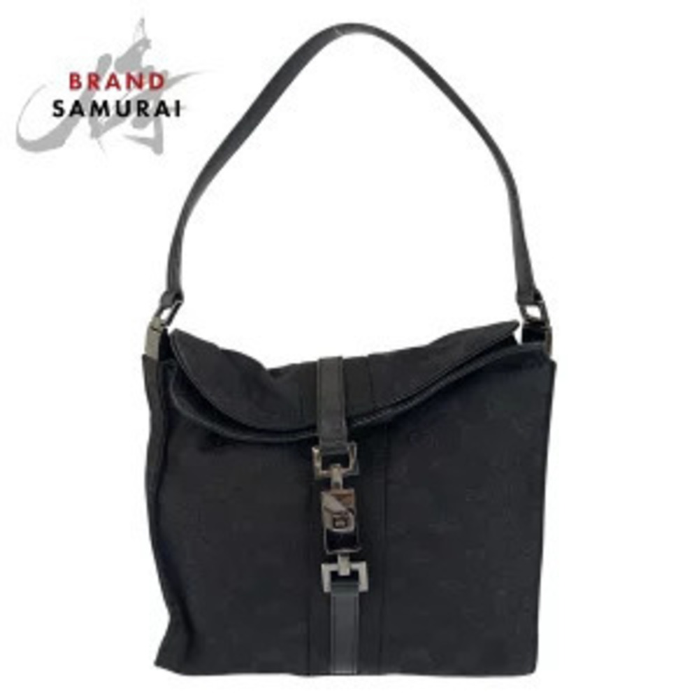 Gucci Jackie black GG canvas leather shoulder bag